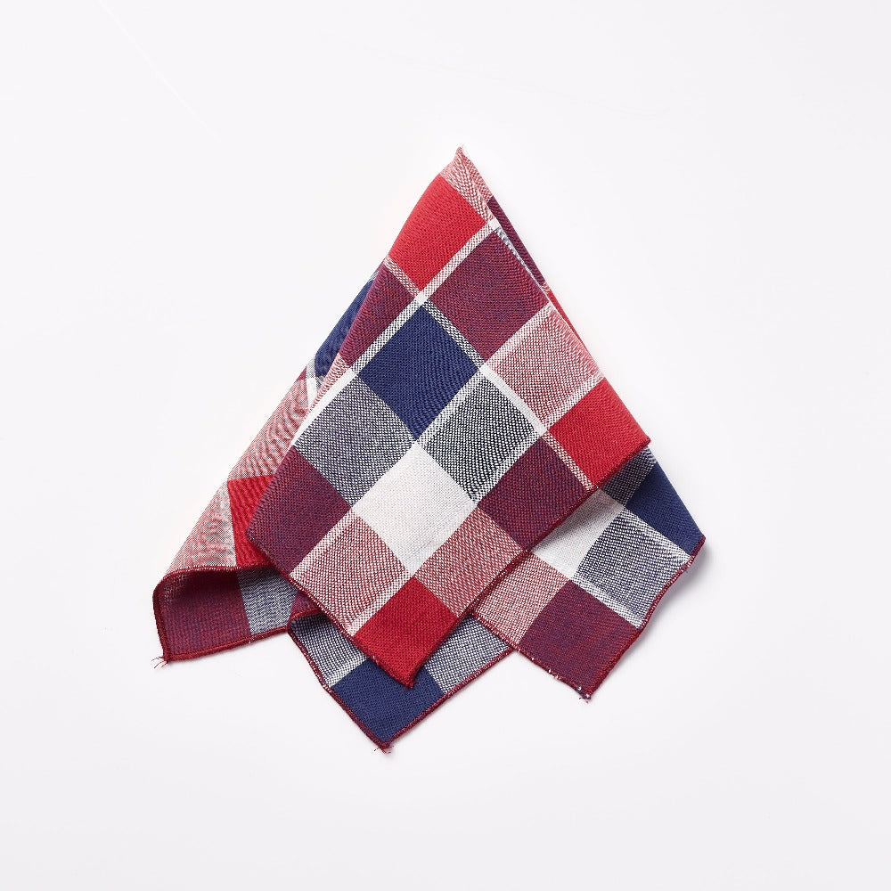 Footage Pocket Square - Navy/Red/White Check