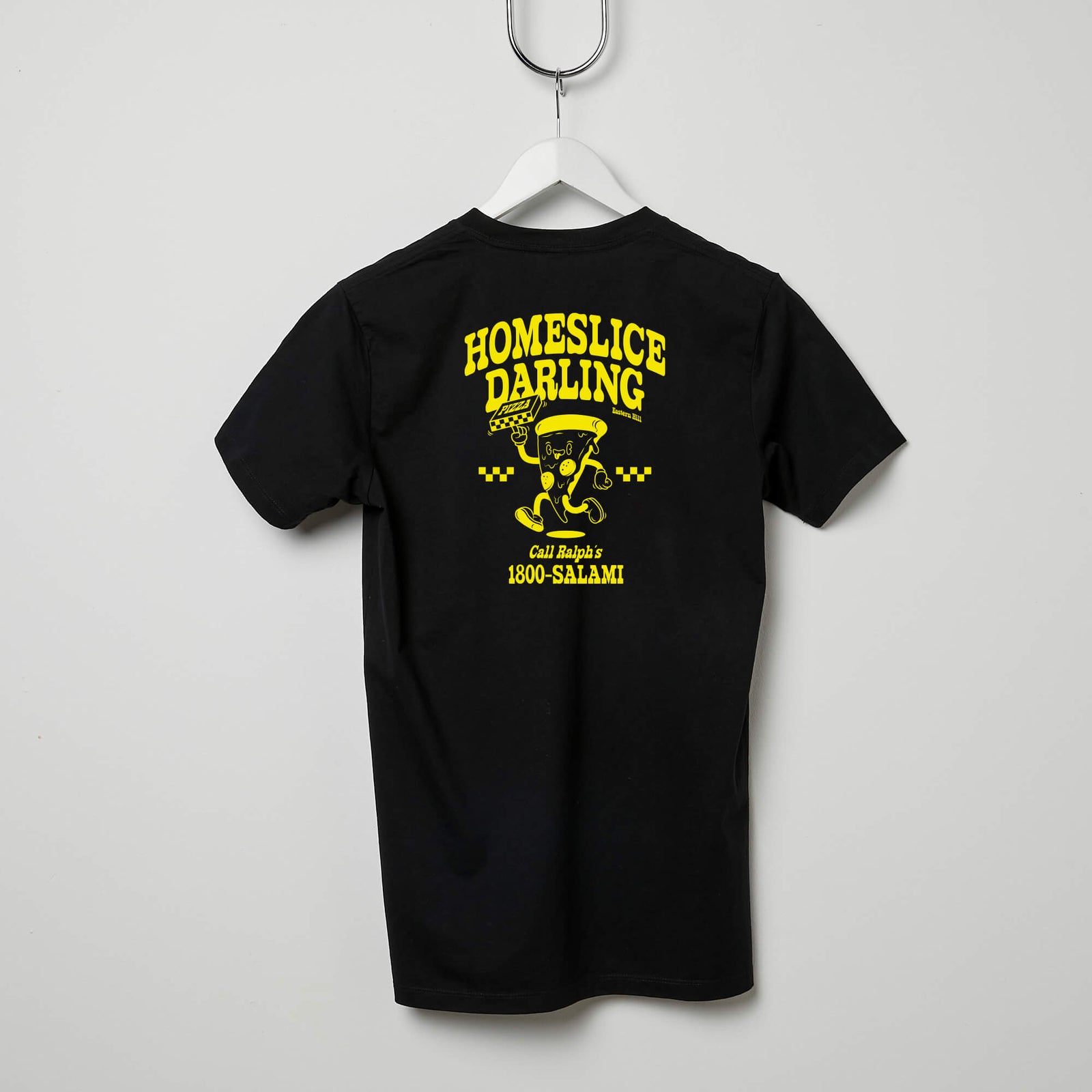 Eastern Hill General Supplies Pizza Tee in black and yellow