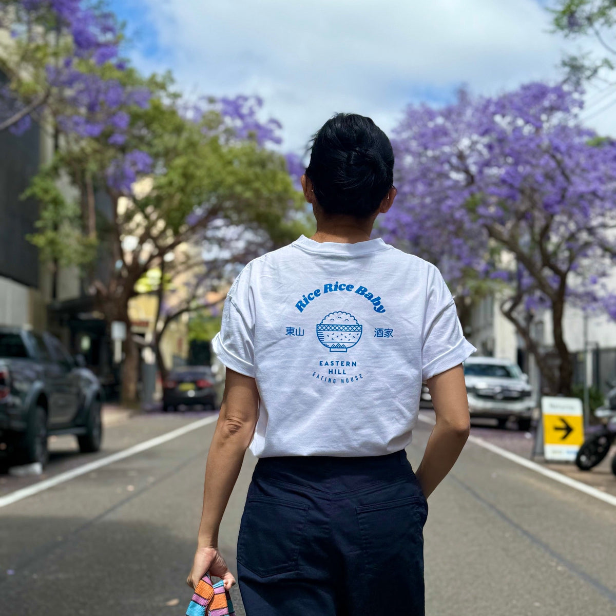 Eastern Hill General Supplies Rice Rice Baby Tee in White/Blue