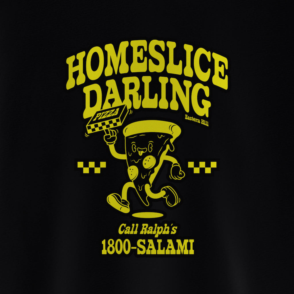 Eastern Hill General Supplies Pizza Tee in black and yellow