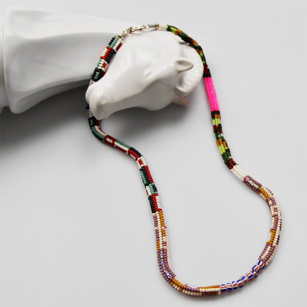 Japanese Glass and Vintage Bead Necklace - 006