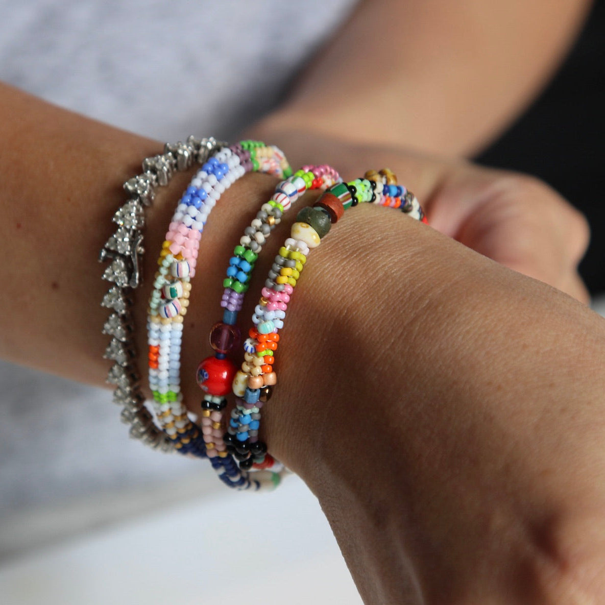 GogoDom Japanese glass beaded bracelets made from antique and old trade beads