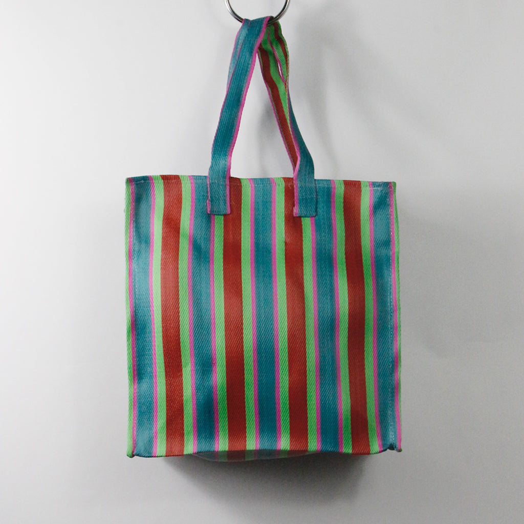 Isle of Tigers Recycled Nylon Striped Market Bag in Teal Red Lime Fuchsia