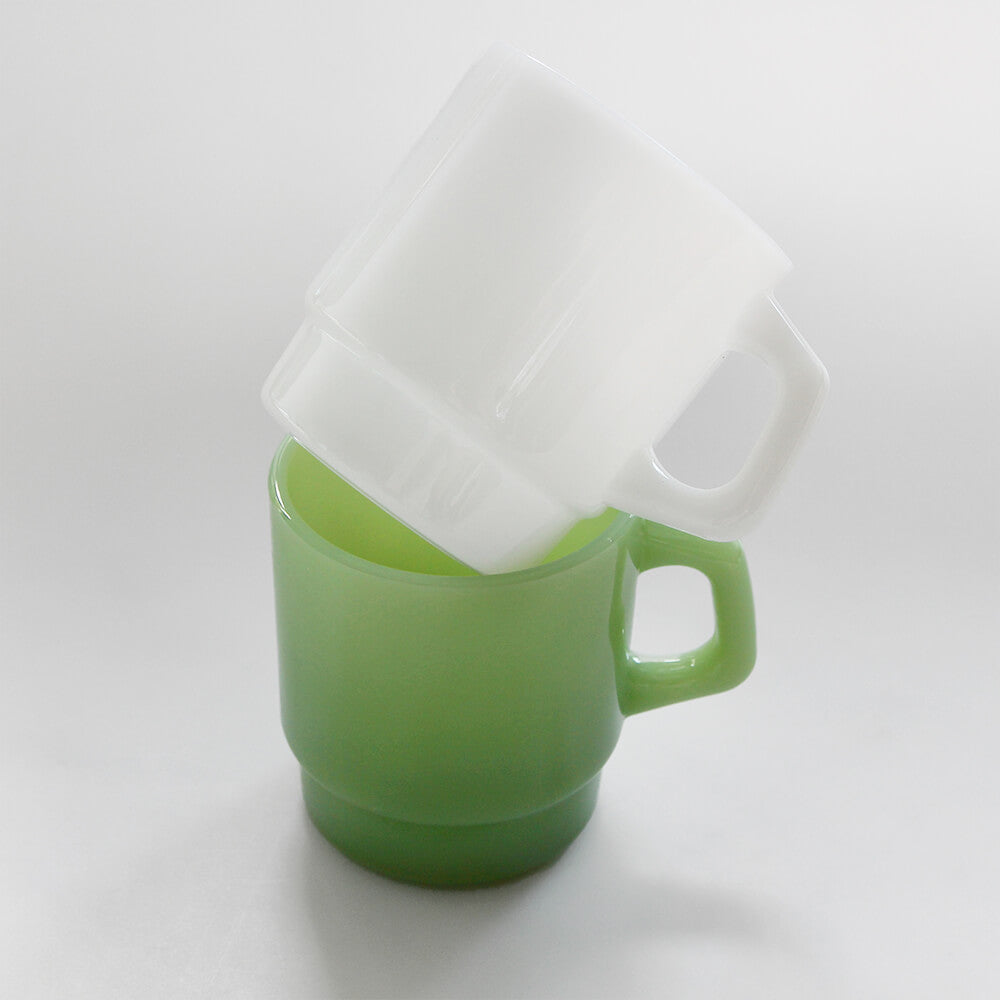 Milk Glass Mugs in White and Green 