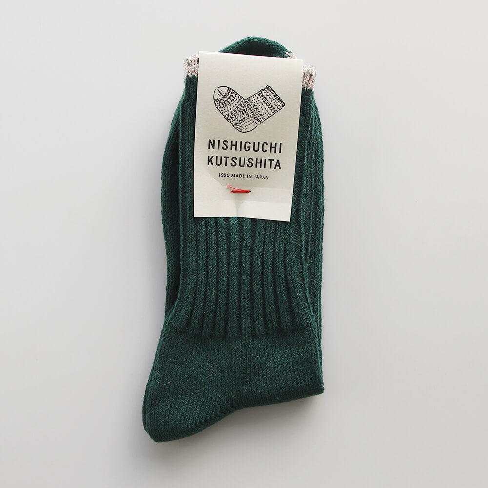 Nishiguchi Kutsushita Silk Cotton Socks in Amazon Green