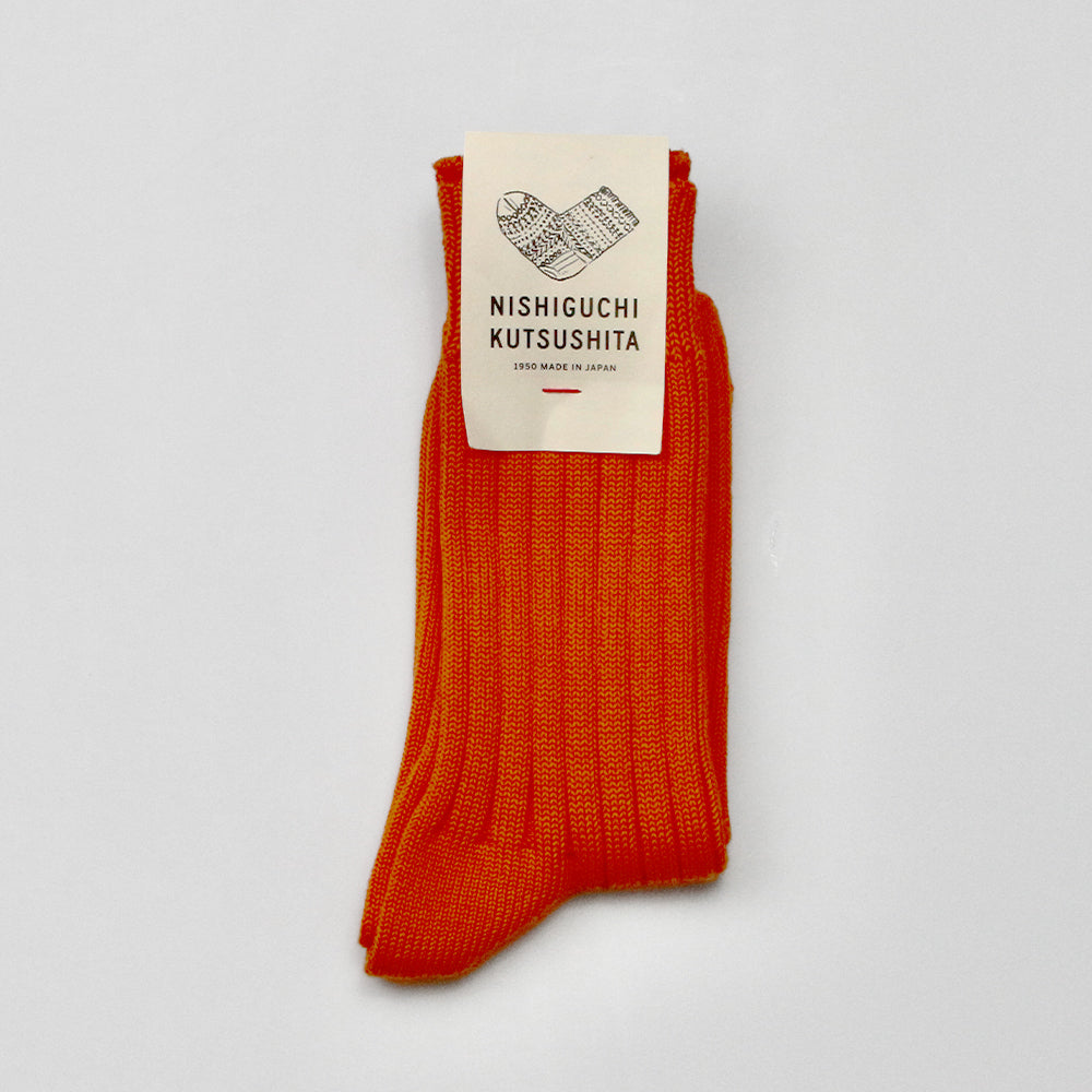 Nishiguchi Kutsushita Praha Egyptian Cotton RIbbed Socks - Orange