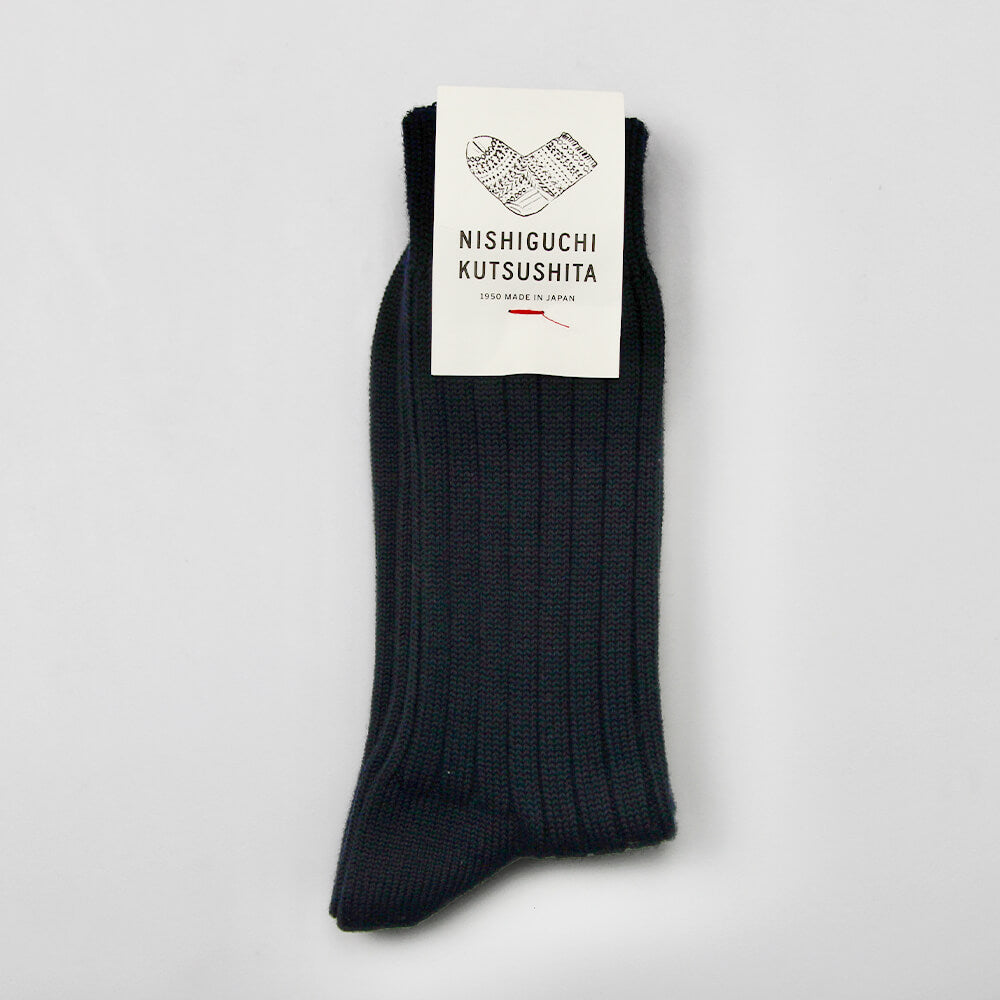 Nishiguchi Kutsushita Egyptian Cotton Ribbed Socks Black