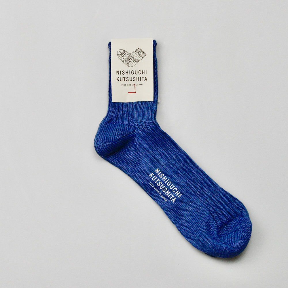 Nishiguchi Kutsushita Praha Linen Ribbed Socks - Blue
