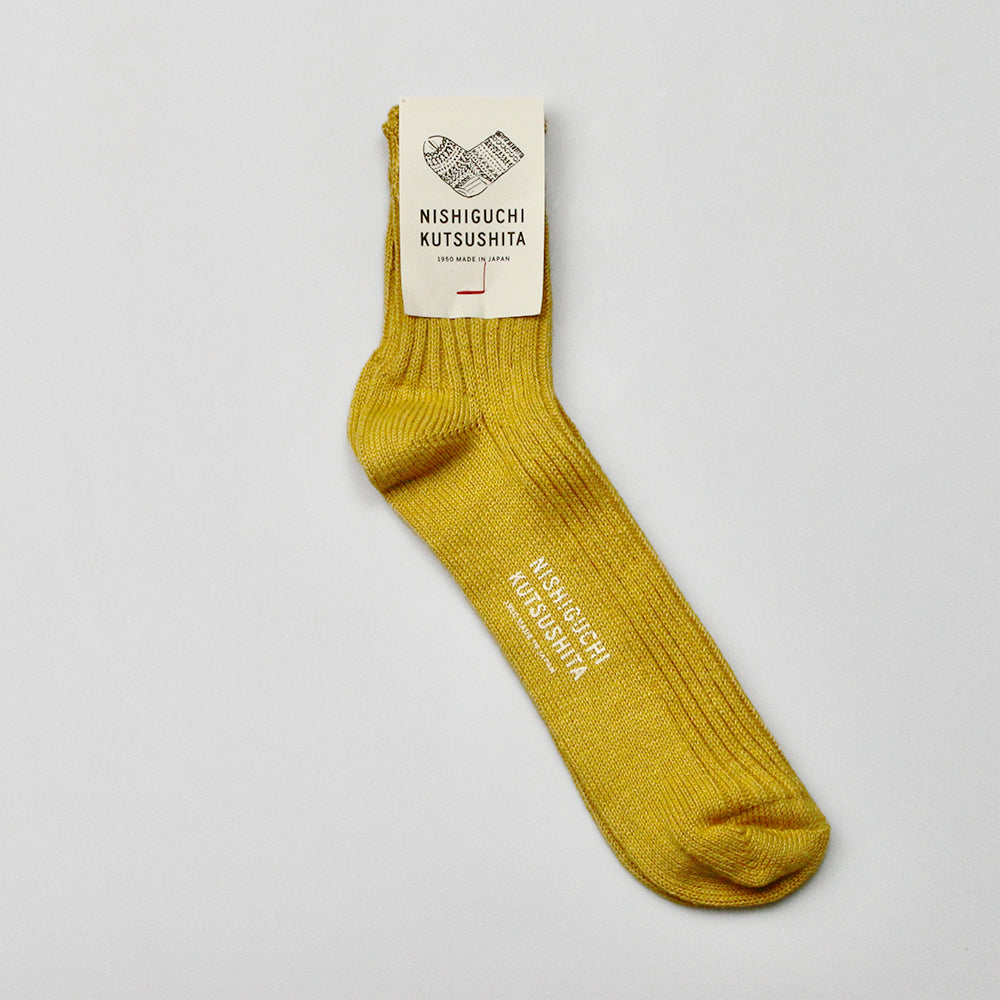 Nishiguchi Kutsushita Praha Linen Ribbed Socks - Yellow