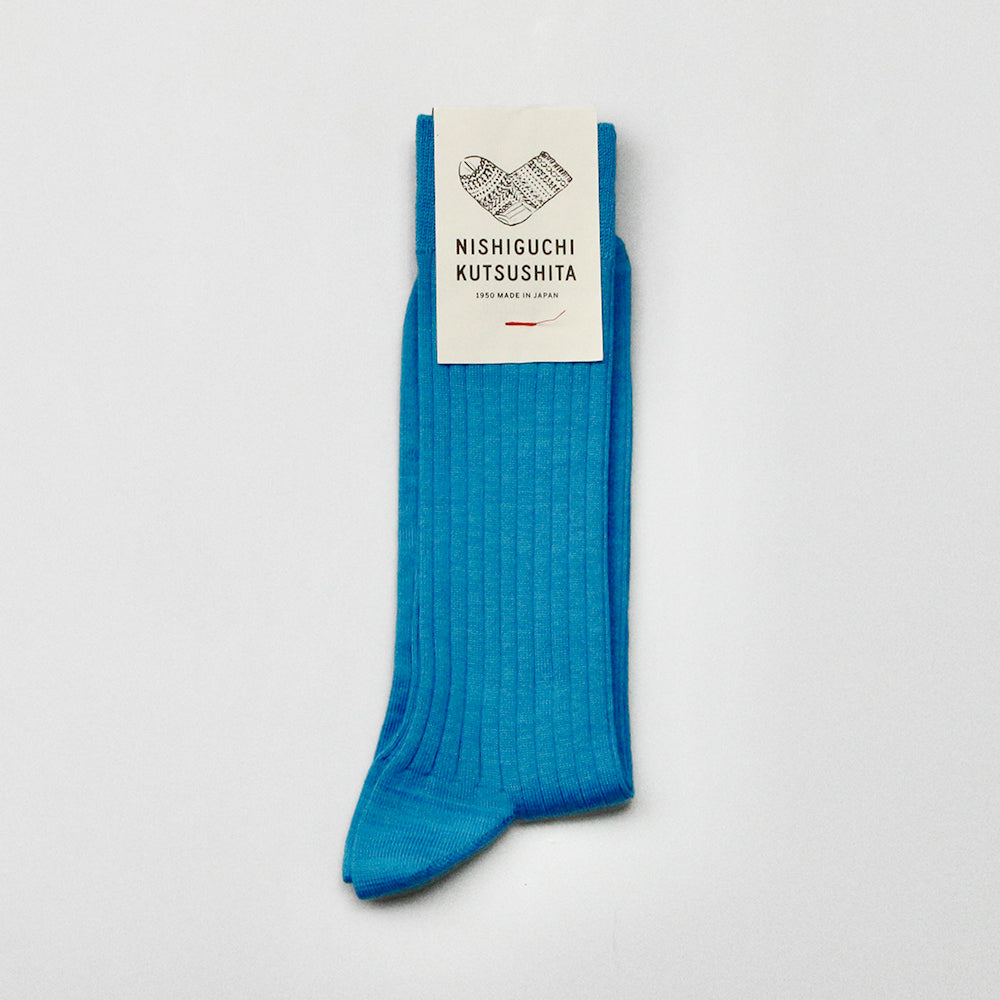 Nishiguchi Kutsushita Silk Cotton Ribbed Socks - Sky Blue