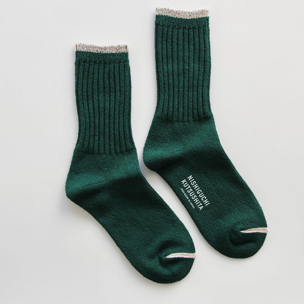 Nishiguchi Kutsushita Silk Cotton Socks in Amazon Green