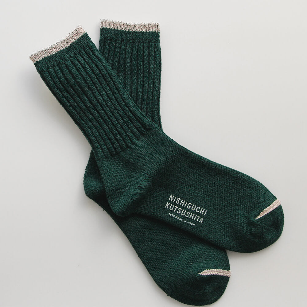 Nishiguchi Kutsushita Silk Cotton Socks in Amazon Green