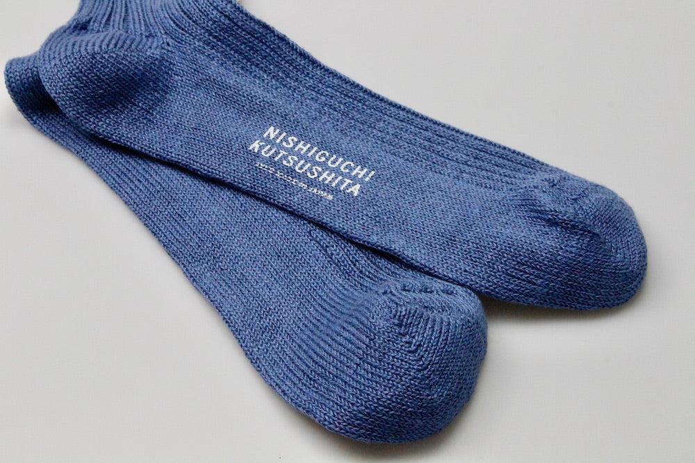 Nishiguchi Kutsushita Praha Linen Ribbed Socks - Blue