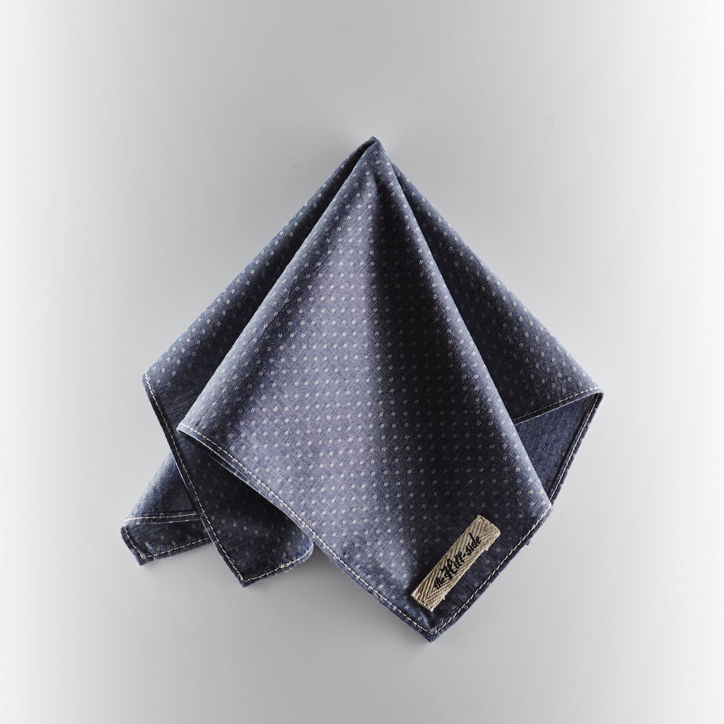 The Hill-Side Pocket Square - Blue Chambray with Dots