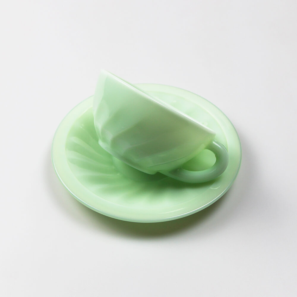 Vintage French Jadeite Milk Glass Cup &amp; Saucer