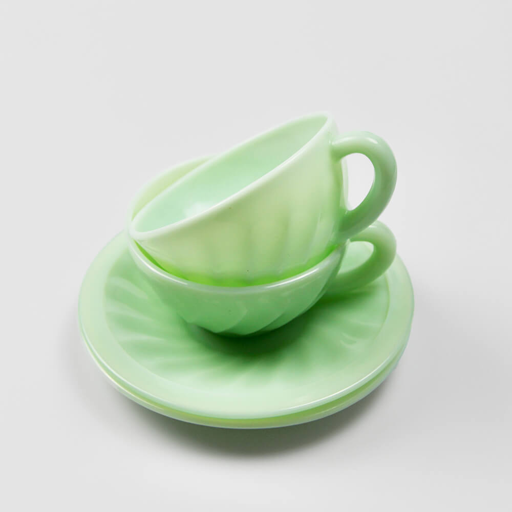 Vintage French Jadeite Milk Glass Cup &amp; Saucer