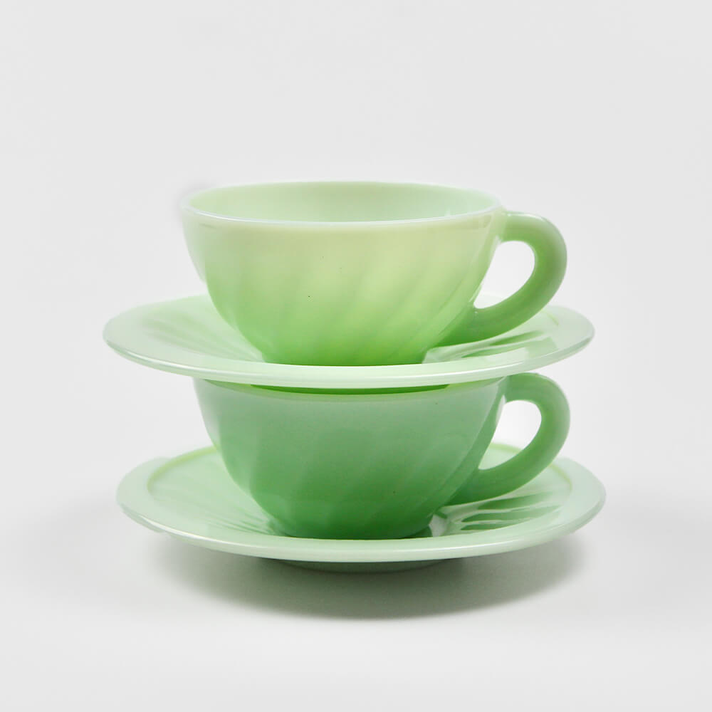 Vintage French Jadeite Milk Glass Cup &amp; Saucer
