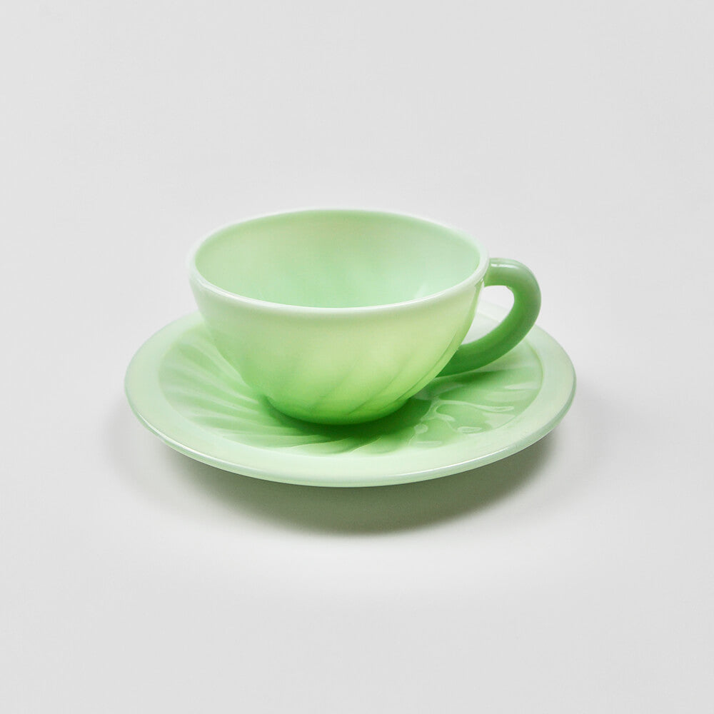 Vintage French Jadeite Milk Glass Cup &amp; Saucer