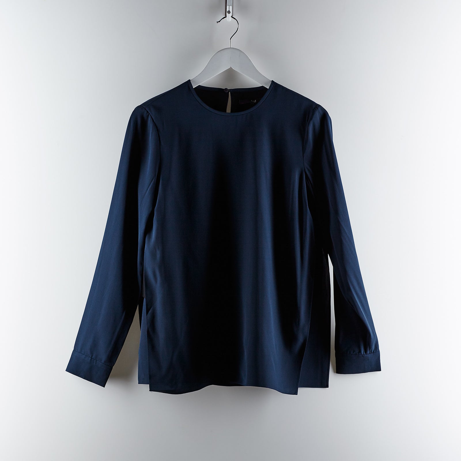 Tibi Silk Crepe de Chine CDC Long Sleeve Layered Top - Navy