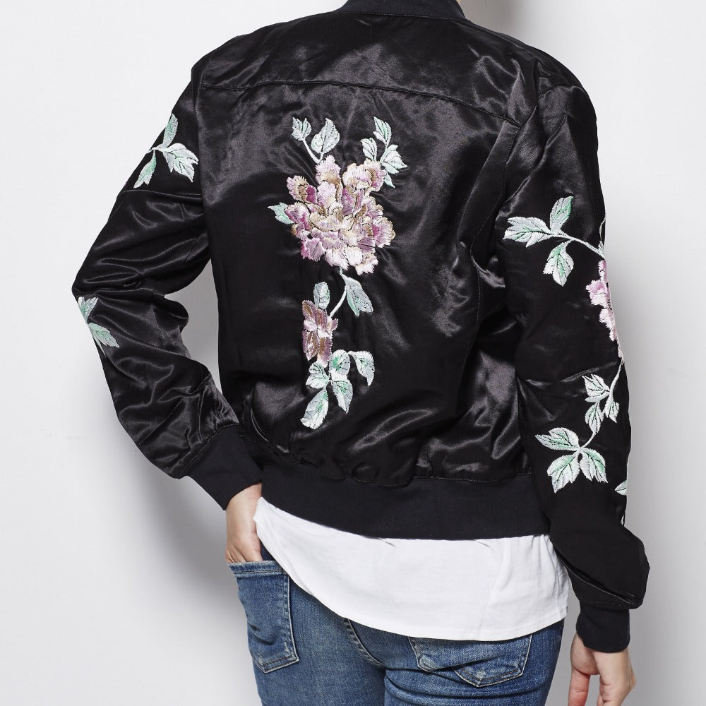 3x1 Satin Bomber Jacket with Floral Embroidery