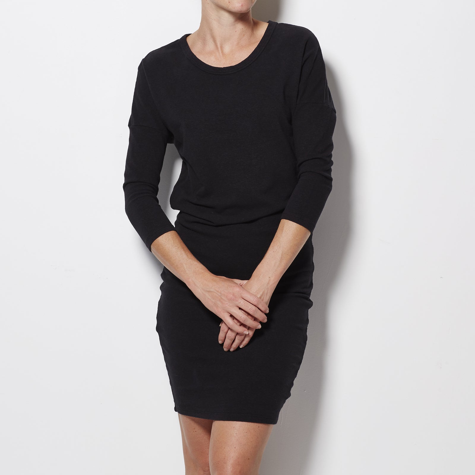 James Perse - Dolman Blouson Back Dress - Washed Black