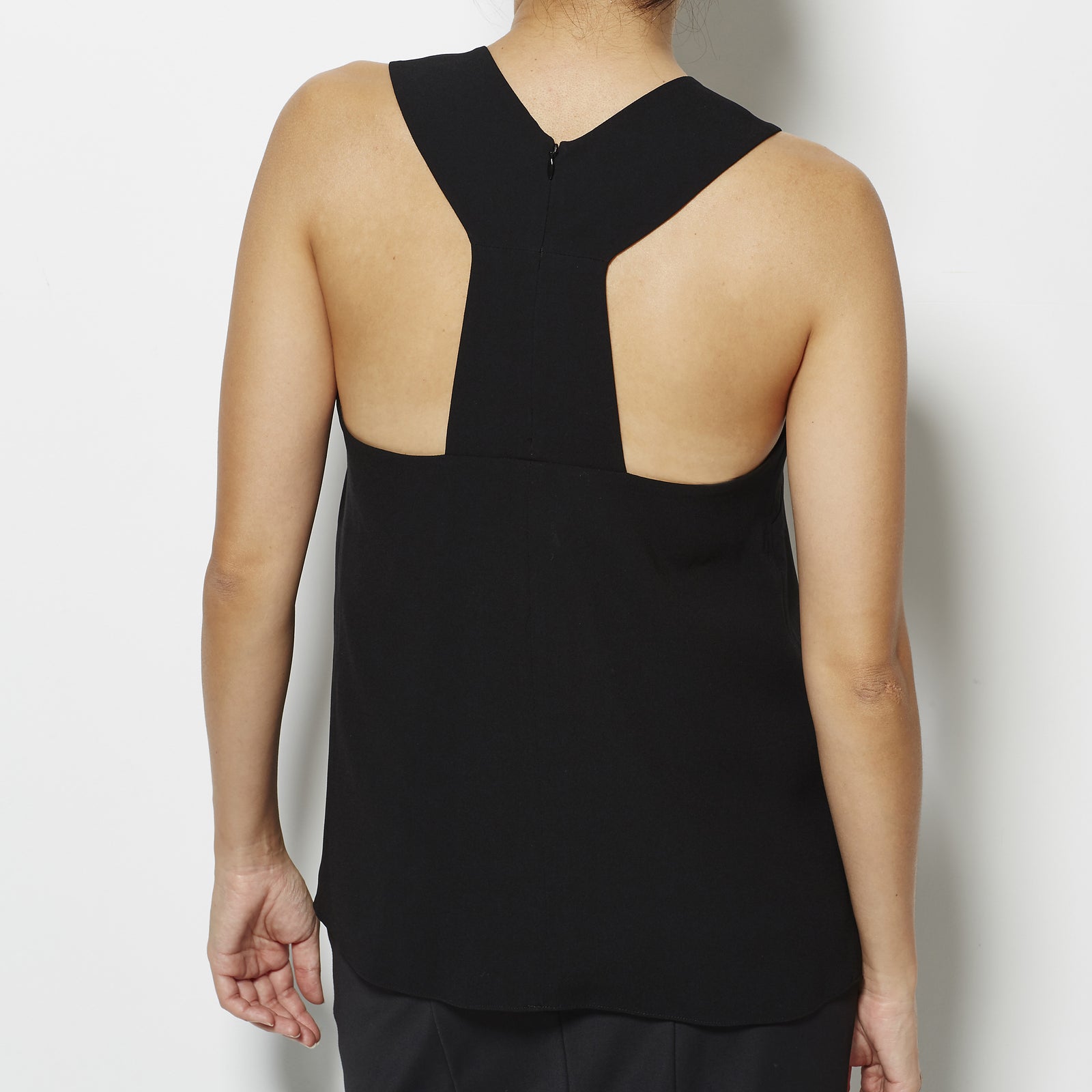 Tibi Bibelot Crepe V Neck Tank - Black