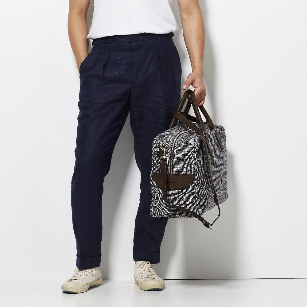 Footage High Waisted Linen Pleated Pants - Navy