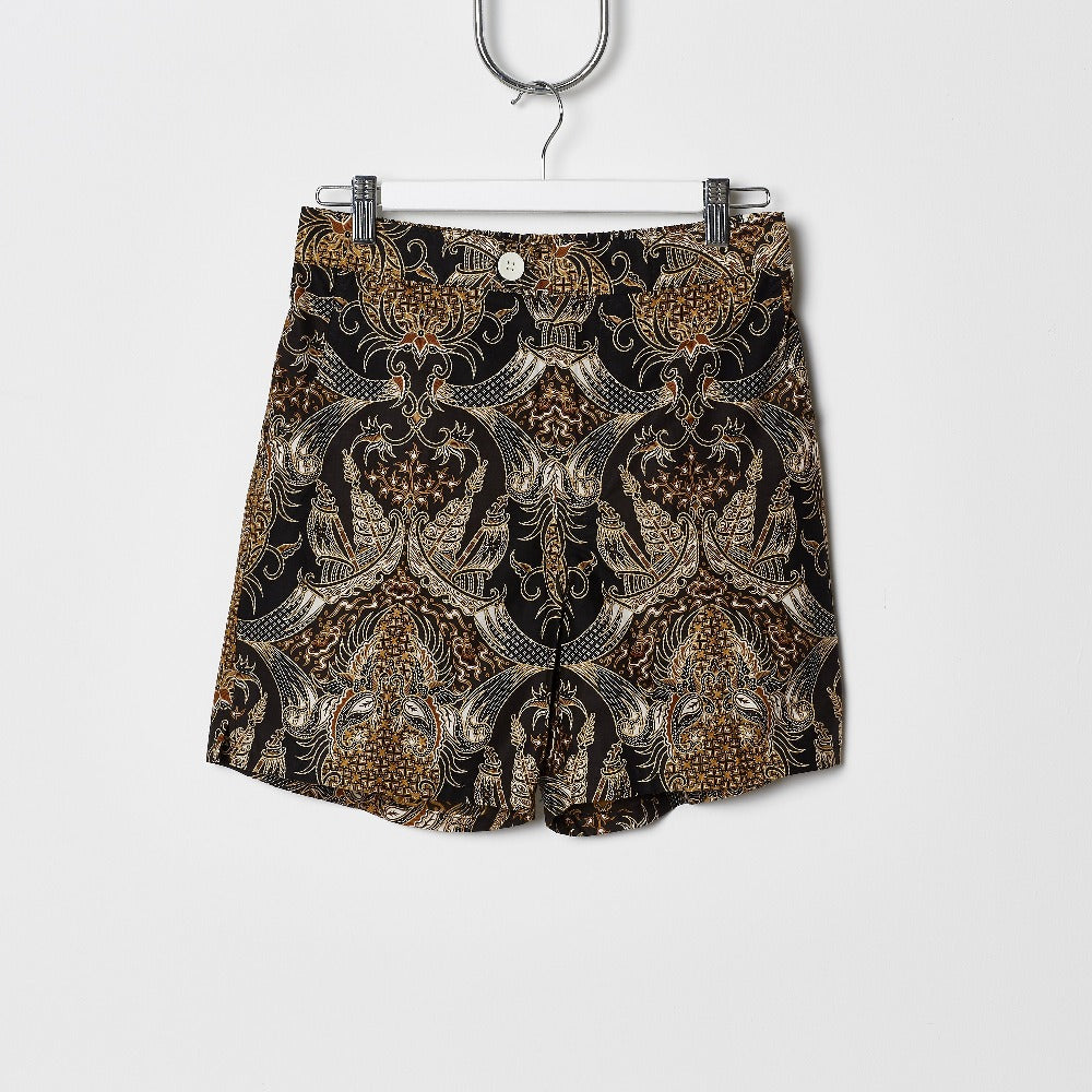 Footage Straits Batik Shorts - Black/Gold Pineapples