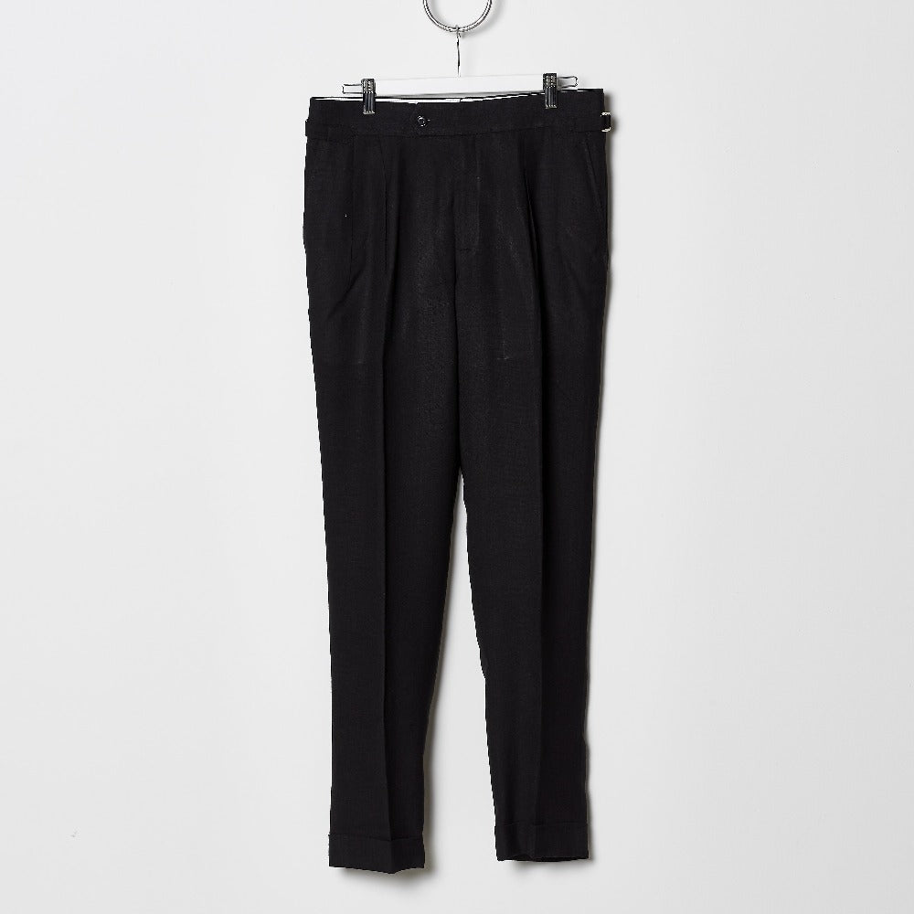 Footage High Waisted Pleated Pants - Black Linen