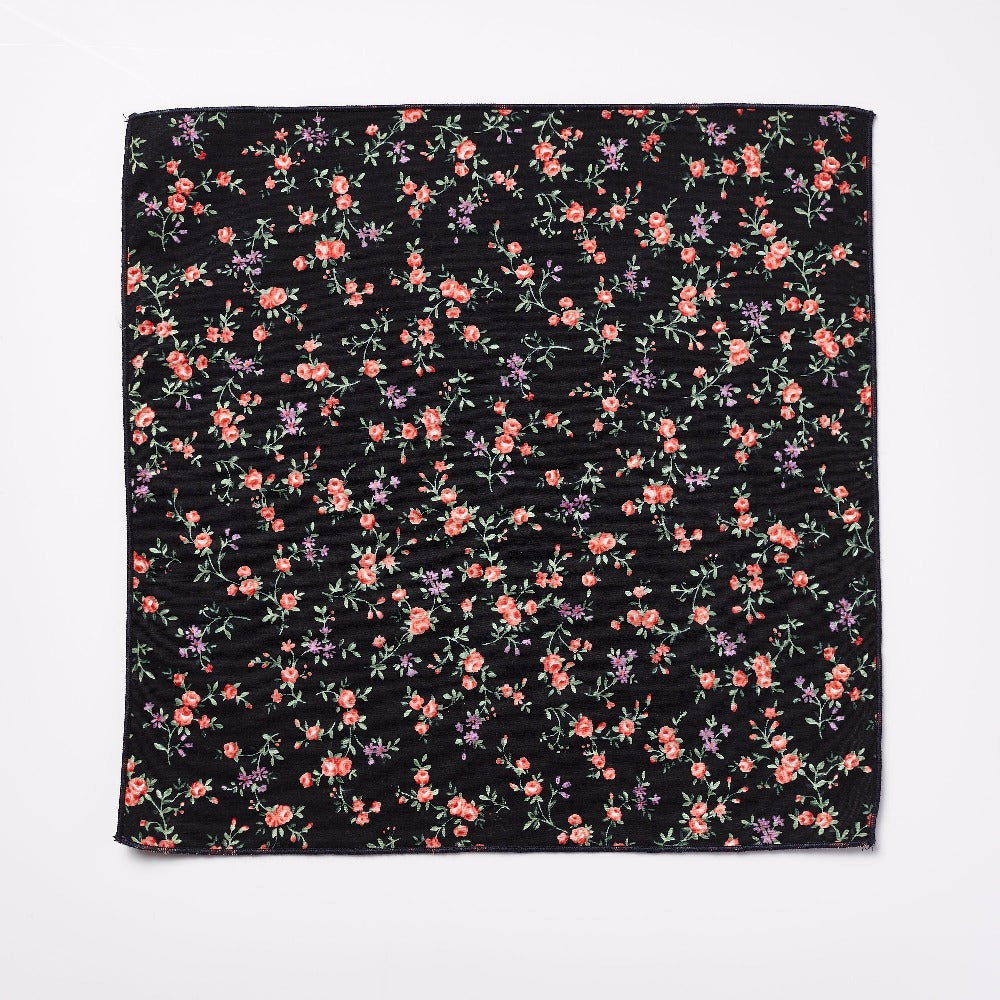 Footage Pocket Square - Black with Floral Print