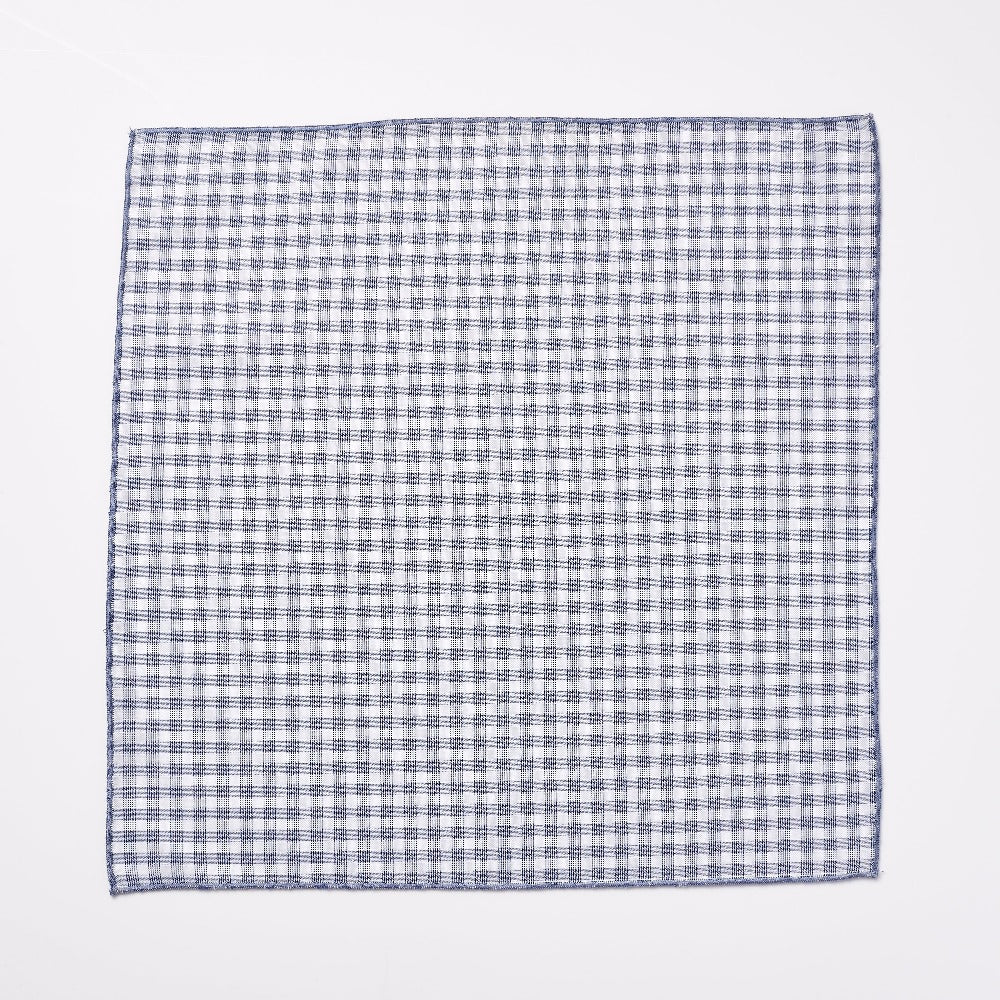 Footage Pocket Square - White/Navy Grid