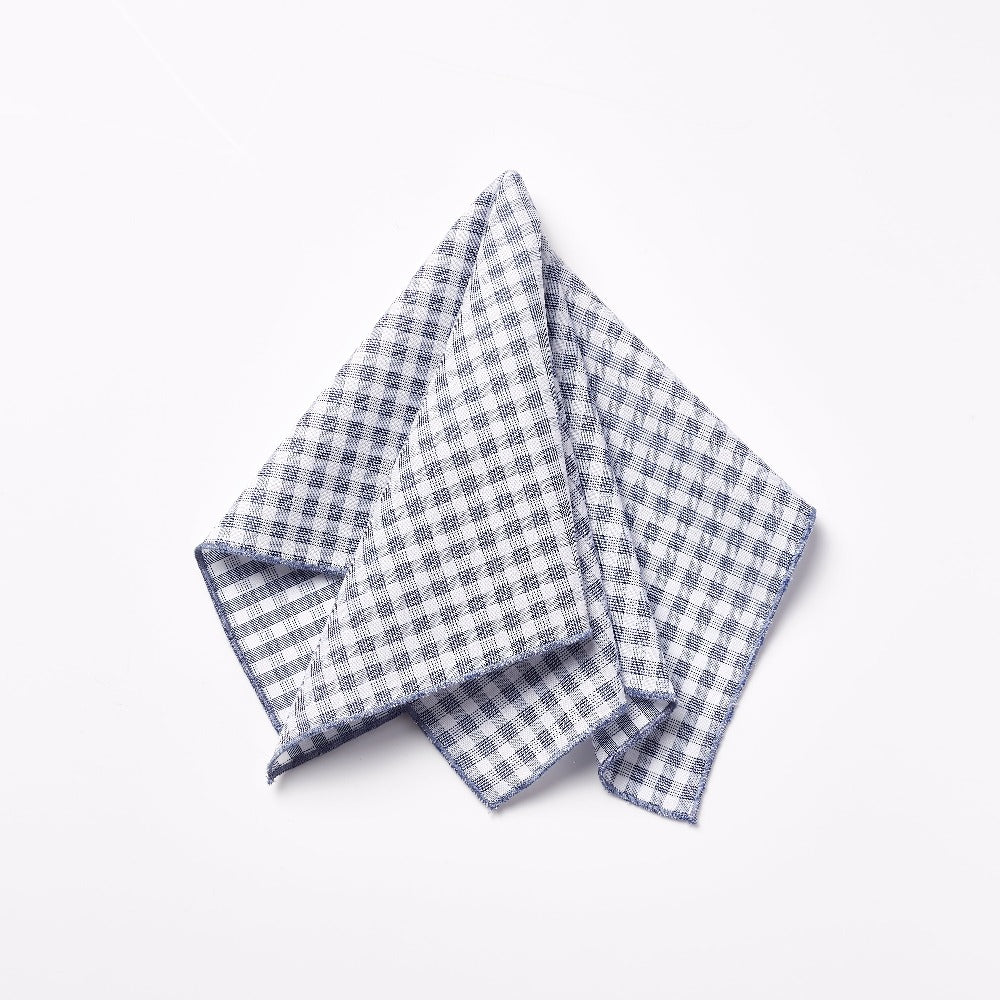 Footage Pocket Square - White/Navy Grid
