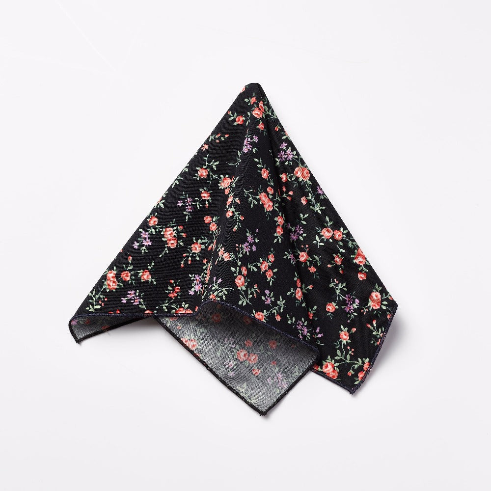 Footage Pocket Square - Black with Floral Print
