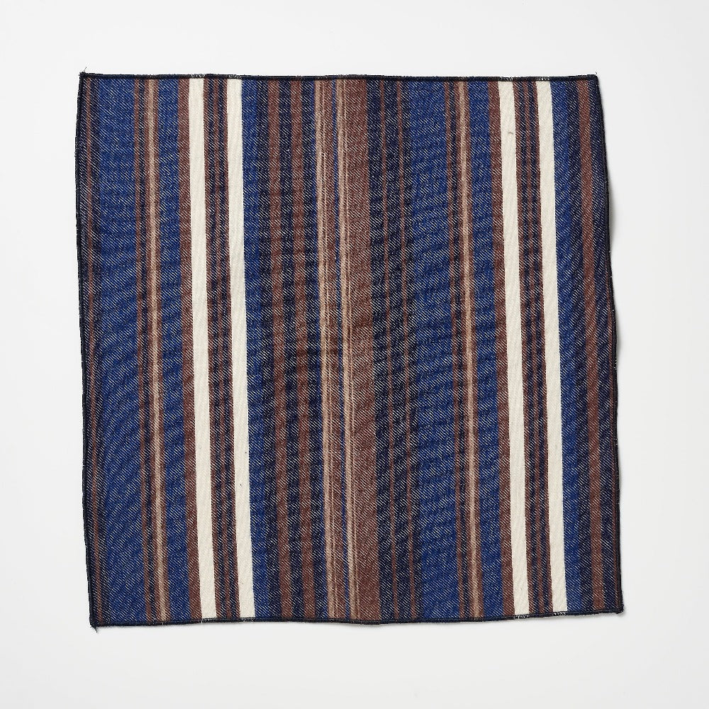 素材口袋方巾 - 海军蓝/棕色/白色条纹