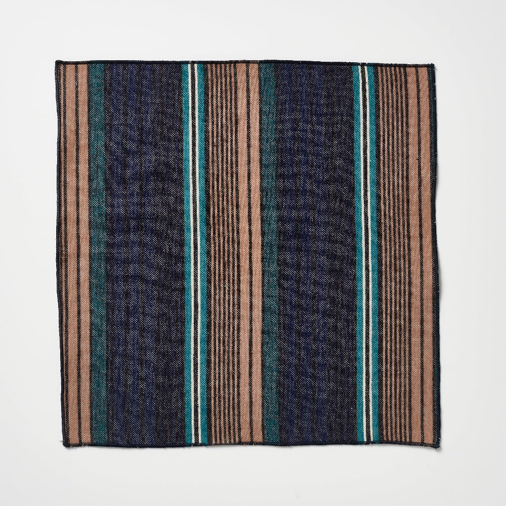 素材口袋方巾 - 海军蓝/绿色/棕褐色条纹