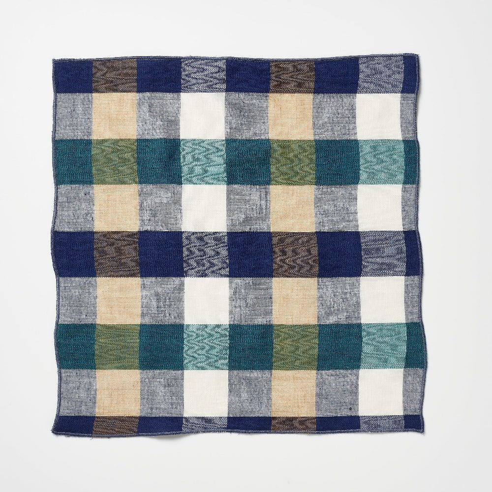 Footage Pocket Square - Navy/Green/Cream/White Check