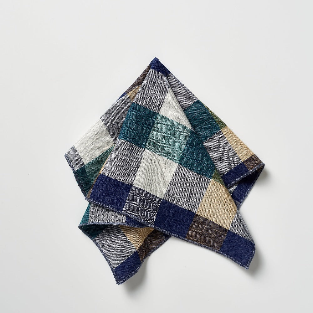 Footage Pocket Square - Navy/Green/Cream/White Check
