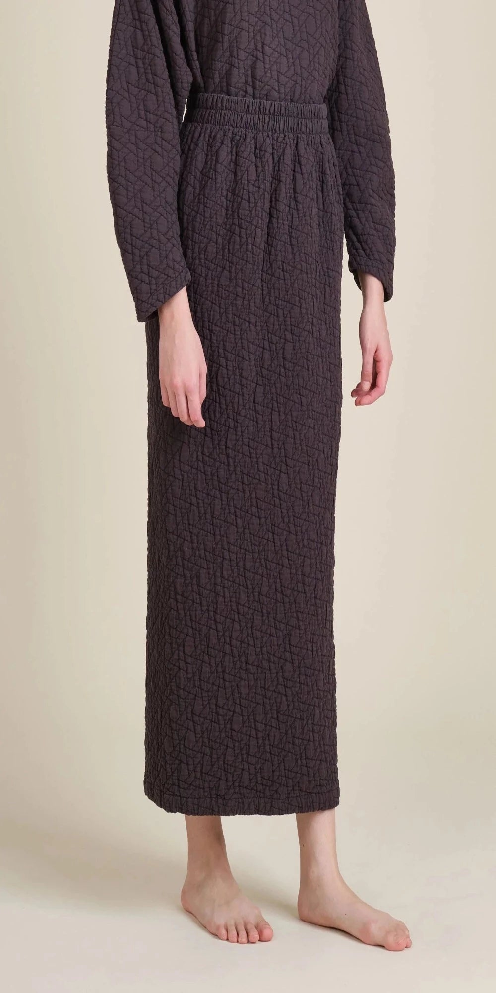 Black Crane Quilted Long Skirt Sumi Black