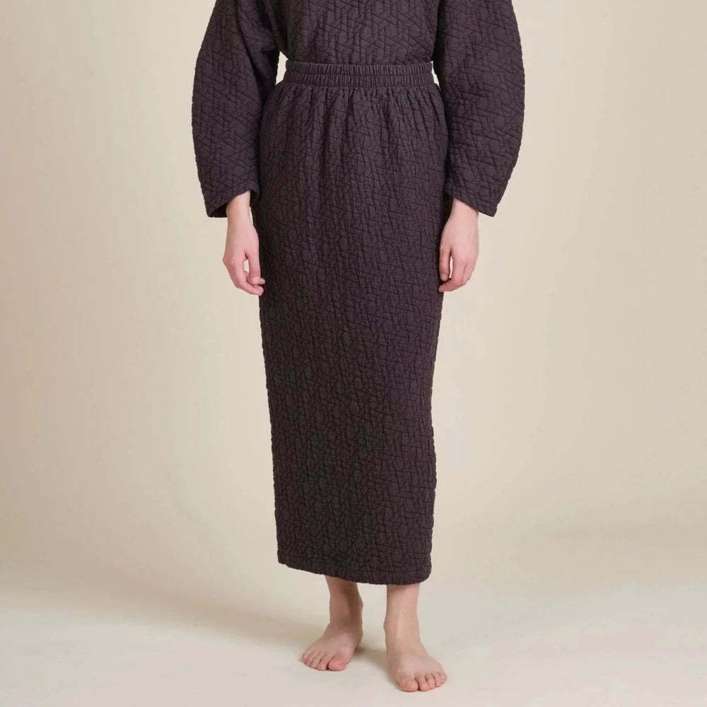 Black Crane Quilted Long Skirt Sumi Black