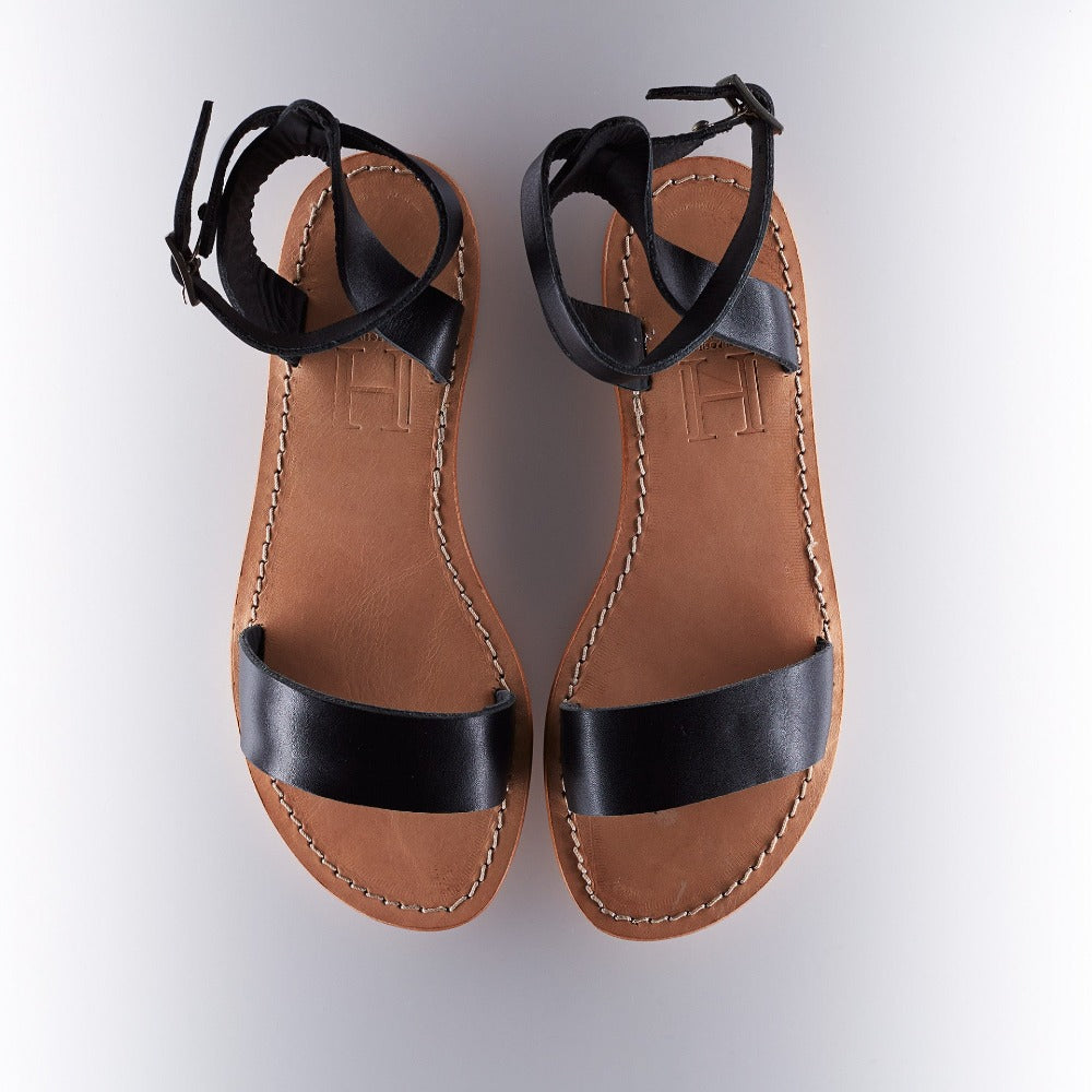 Capri Positano Sandals Classic Ankle Band  - Black/Raw Tan