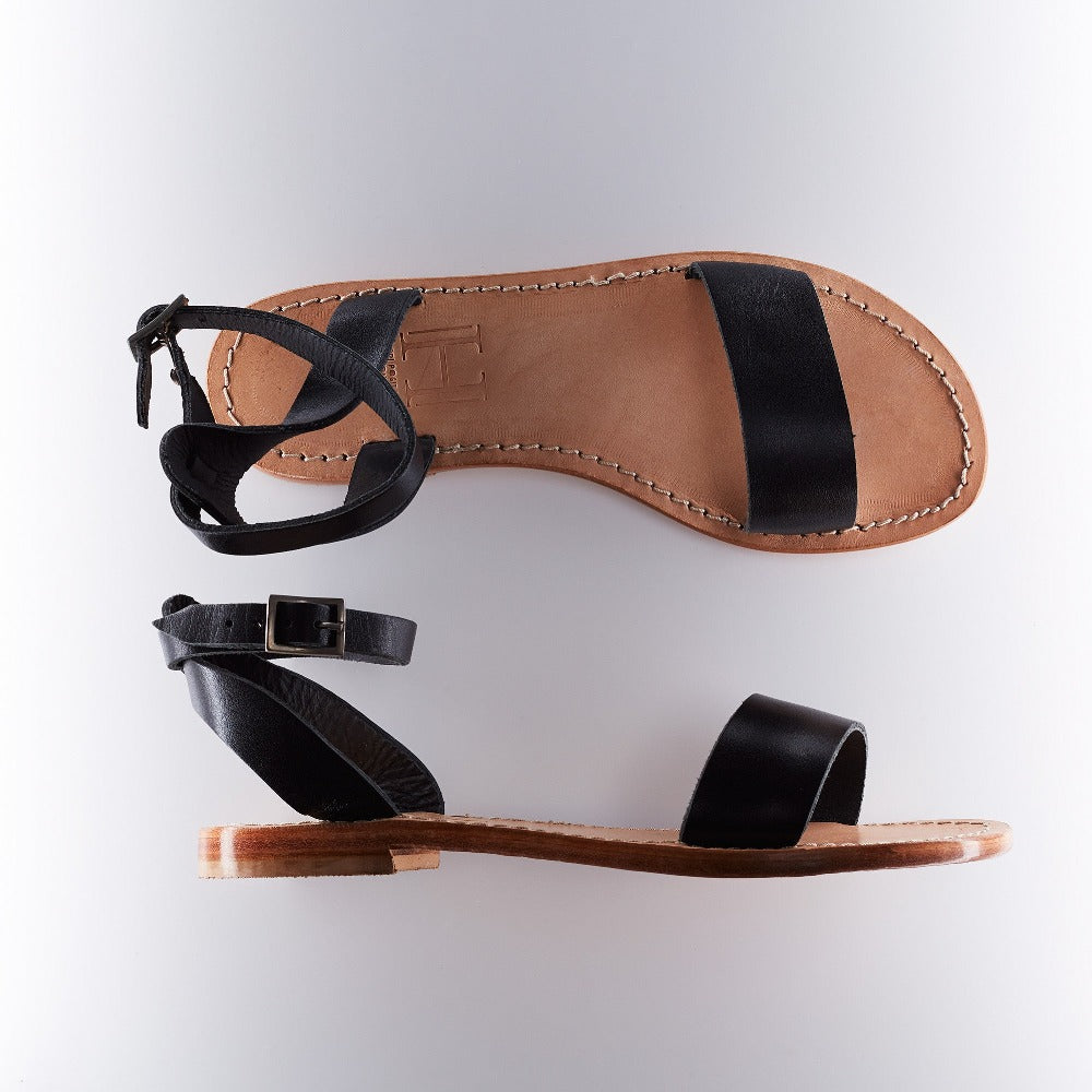 Capri Positano Sandals Classic Ankle Band - Black/Raw Tan
