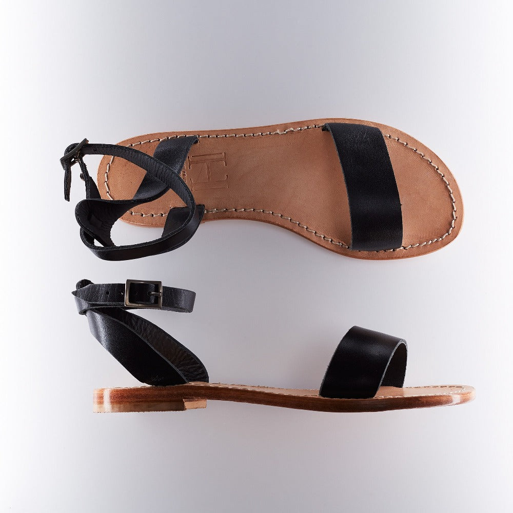 Capri Positano Sandals Classic Ankle Band  - Black/Raw Tan