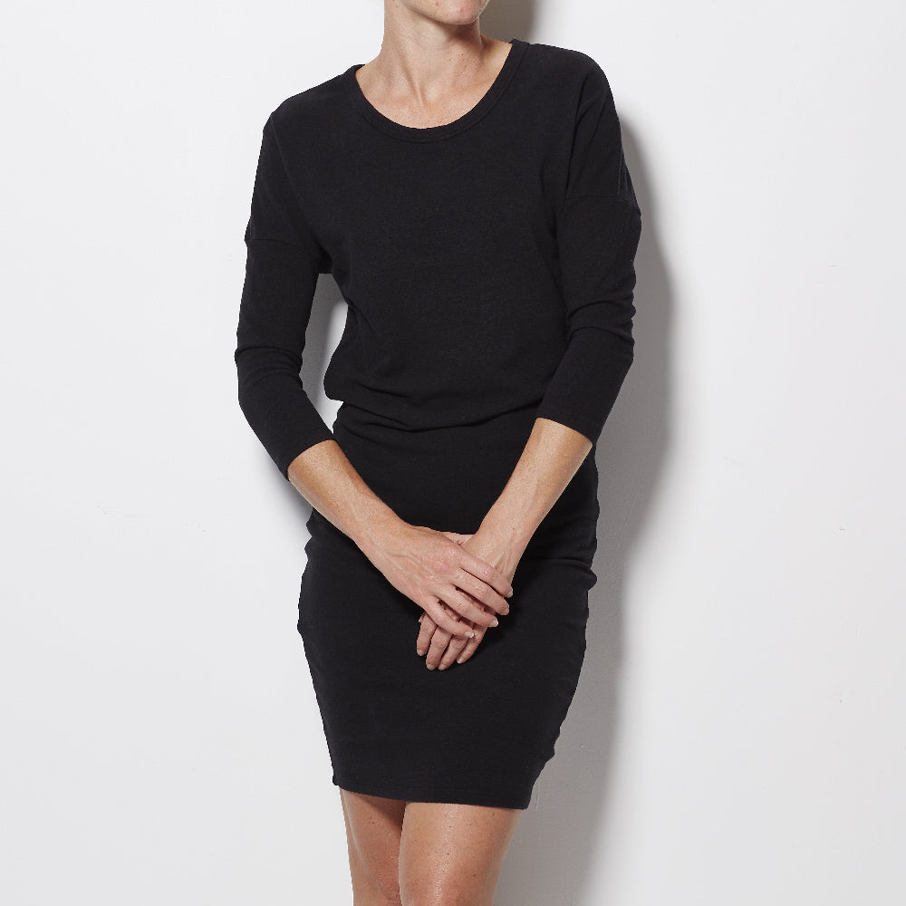 James Perse - Dolman Blouson Back Dress - Washed Black