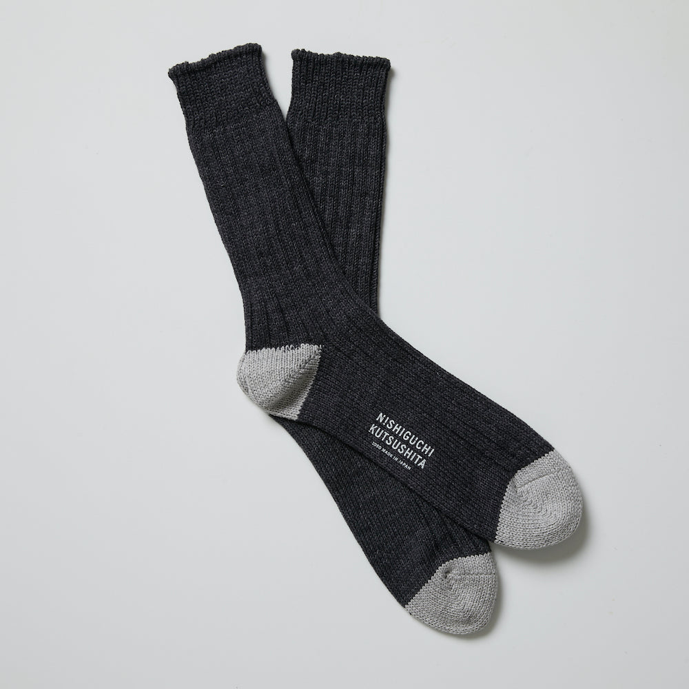 Nishiguchi Kutsushita Boston Cotton Socks - Charcoal