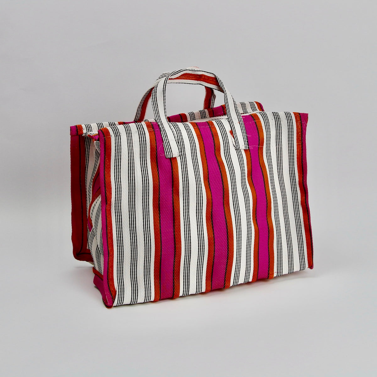 Size 1 Striped Market Bag - Fuchsia/Orange/Black/White