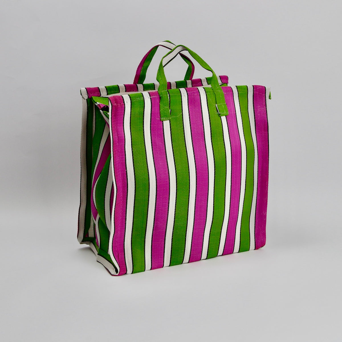 Size 2 Striped Market Bag - Hot Pink/Green/White