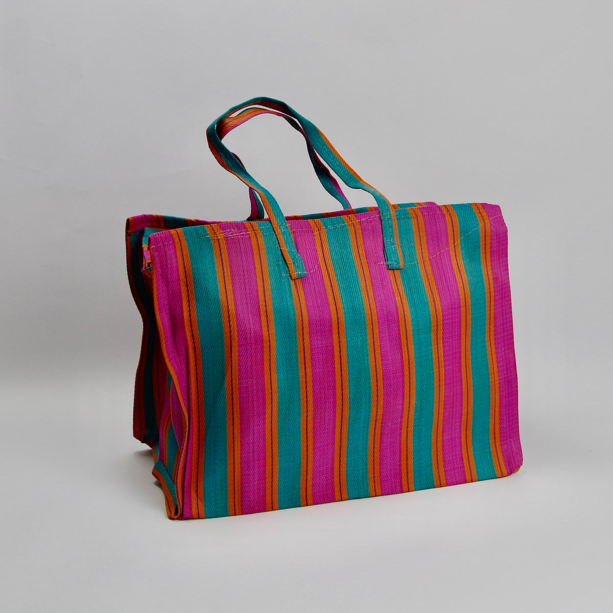 Size 4 Striped Market Bag with Long Handles - Seafoam/Fuchsia/Orange/Violet