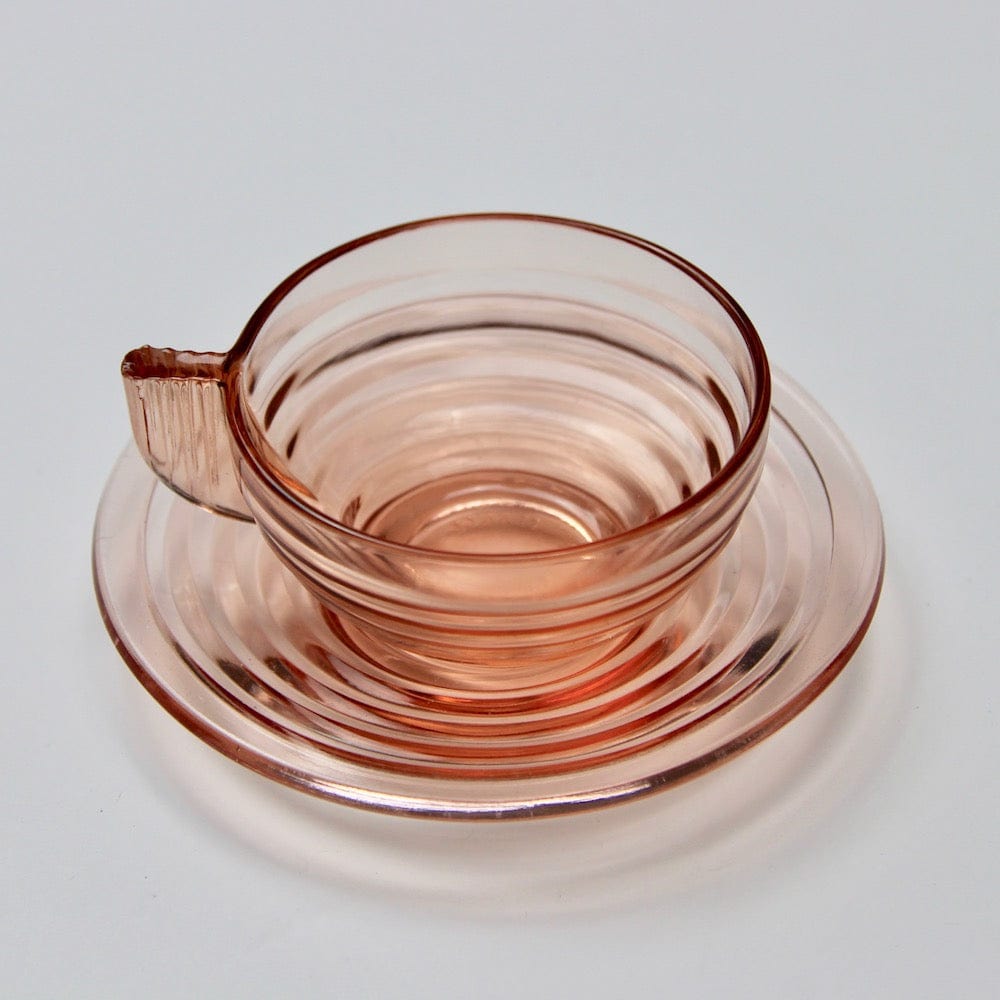 Vintage Art Deco Coffee Cup &amp; Saucer in Rosaline Glass