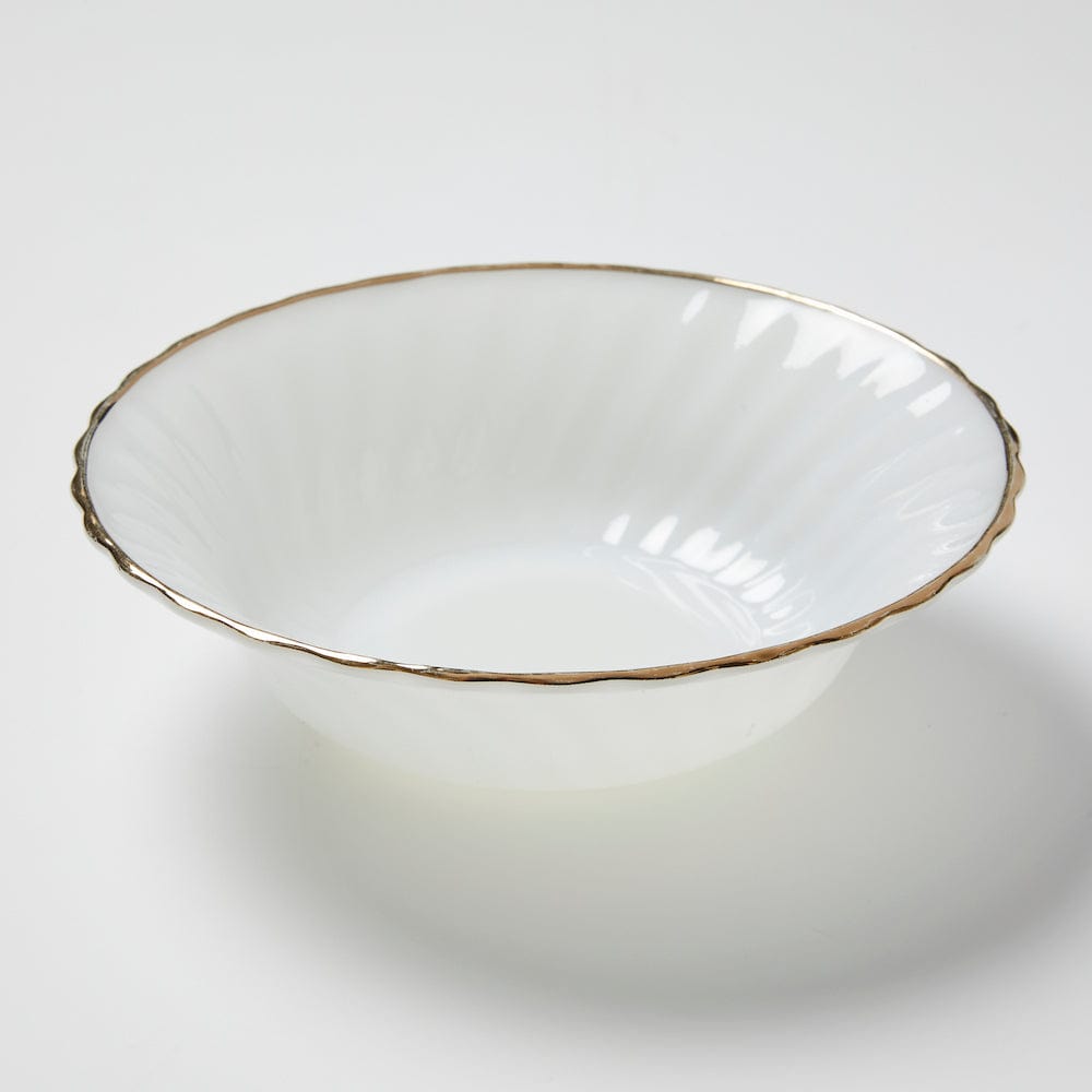 Vintage Rippled Milk Glass Bowl with Gold Gilt - Medium