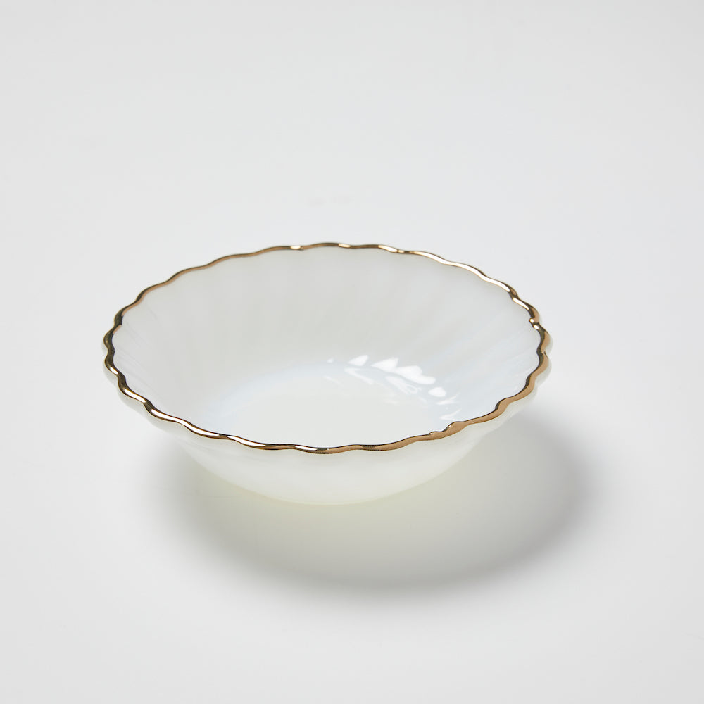 Vintage Rippled Milk Glass Bowl with Gold Gilt - Small